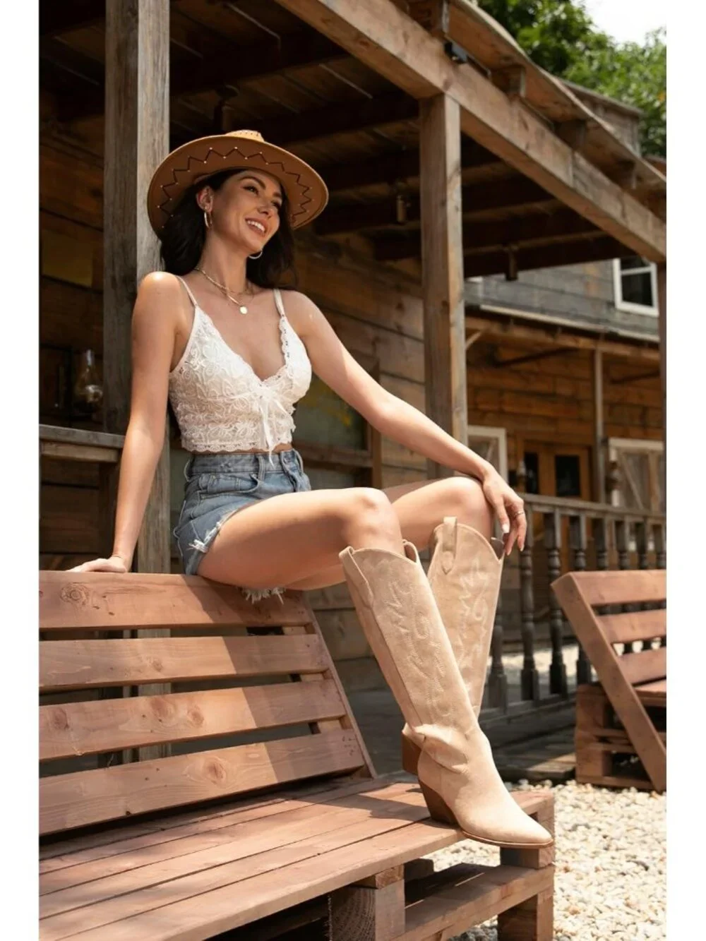 Women's Beige Pointed Toe Faux Leather Block Heel Heel Over The Knee Boots